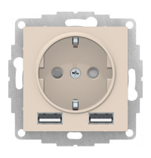 Розетка с USB Systeme Electric ATLASDESIGN, скрытый монтаж, с заземлением, бежевый