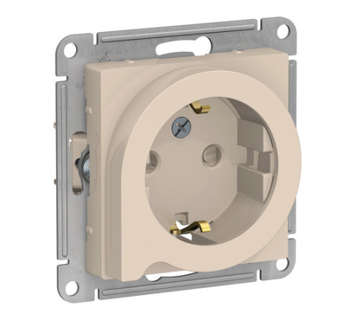 Розетка Systeme Electric ATLASDESIGN, скрытый монтаж, с заземлением, со шторками, бежевый