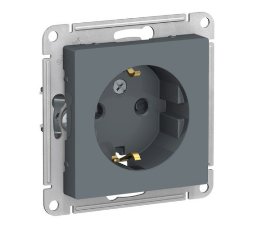 Розетка Systeme Electric ATLASDESIGN, скрытый монтаж, с заземлением, со шторками, винтовые клеммы, грифель