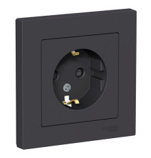 Розетка Systeme Electric ATLASDESIGN, скрытый монтаж, с заземлением, со шторками, карбон