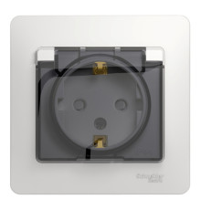 Розетка Systeme Electric GLOSSA, скрытый монтаж, с заземлением, с крышкой, со шторками, белый