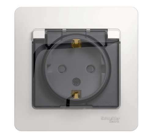 Розетка Systeme Electric GLOSSA, скрытый монтаж, с заземлением, с крышкой, со шторками, белый