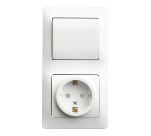Блок: выключатель 1-клавишный и розетка Systeme Electric GLOSSA, скрытый монтаж, белый