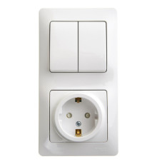 Блок: выключатель 2-клавишный и розетка Systeme Electric GLOSSA, скрытый монтаж, белый