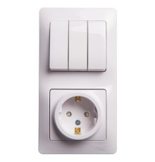 Блок: выключатель 3-клавишный и розетка Systeme Electric GLOSSA, скрытый монтаж, белый