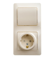 Блок: выключатель 1-клавишный и розетка Systeme Electric GLOSSA, скрытый монтаж, бежевый