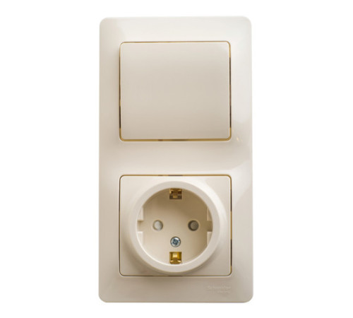 Блок: выключатель 1-клавишный и розетка Systeme Electric GLOSSA, скрытый монтаж, бежевый