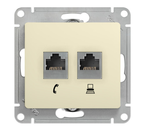 Розетка 2xRJ11+RJ45 Cat.5 Systeme Electric GLOSSA, бежевый