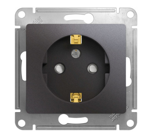 Розетка Systeme Electric GLOSSA, скрытый монтаж, с заземлением, со шторками, графит