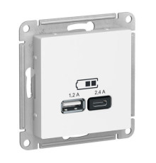 Розетка 2xUSB Systeme Electric ATLASDESIGN, скрытый монтаж, белый, ATN000139