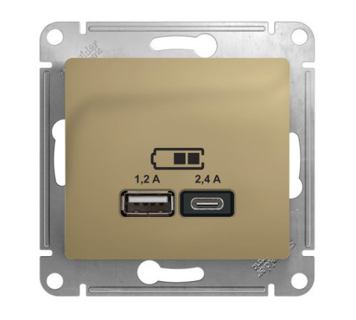 Розетка 2xUSB Systeme Electric GLOSSA, скрытый монтаж, титан, GSL000439