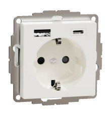 Розетка с 2xUSB Schneider Electric MERTEN SYSTEM M, скрытый монтаж, с заземлением, полярный белый, MTN2367-0319
