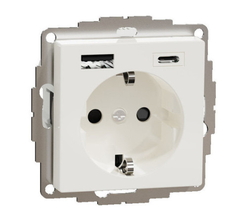 Розетка с 2xUSB Schneider Electric MERTEN SYSTEM M, скрытый монтаж, с заземлением, полярный белый, MTN2367-0319