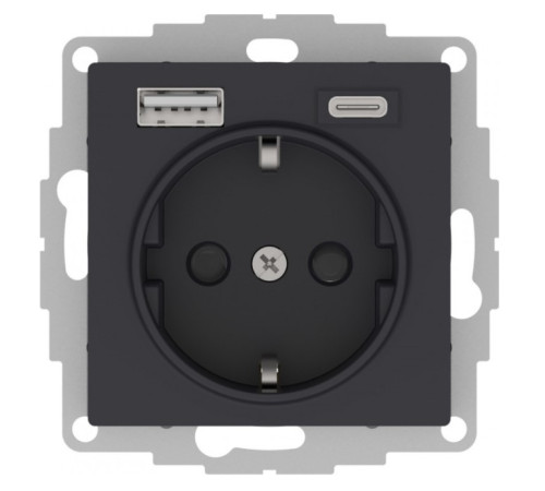 ATLASDESIGN РОЗЕТКА 16А c 2 USB A+С, 5В//2,4А//3,0А, 2х5В//1,5А, механизм, КАРБОН