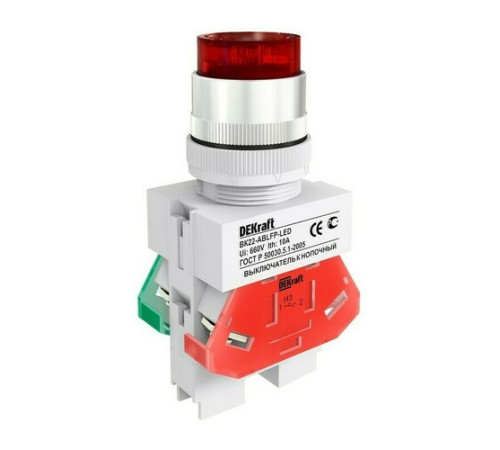 Выкл. кноп. ABLFP 22 мм LED кр. 24В AC//DC ВK-22 DEKraft