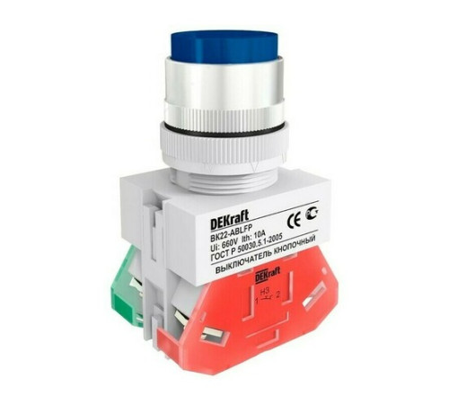 Выкл. кноп. с фикс. ABFP 22 мм син. 220В ВK-22 DEKraft