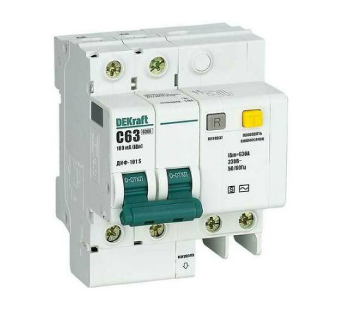 Дифавтомат DEKraft ДИФ-101 2P 63А (C) 6 кА, 100 мА ( S ), 15304DEK