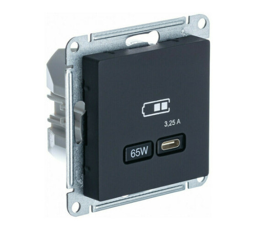 Розетка USB type C Systeme Electric ATLASDESIGN, скрытый монтаж, карбон, ATN001027