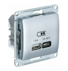 Розетка USB+USB type C Systeme Electric GLOSSA, скрытый монтаж, алюминий, GSL000329