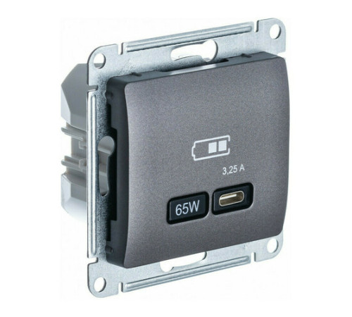 Розетка USB type C Systeme Electric GLOSSA, скрытый монтаж, графит, GSL001327