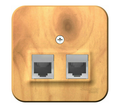 Розетка телефонная+компьютерная RJ11+RJ45 Systeme Electric BLANCA, открытый монтаж, ясень, BLNIA045115