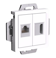 Розетка HDMI+RJ45 Systeme Electric ATLASDESIGN, скрытый монтаж, белый, ATN000182