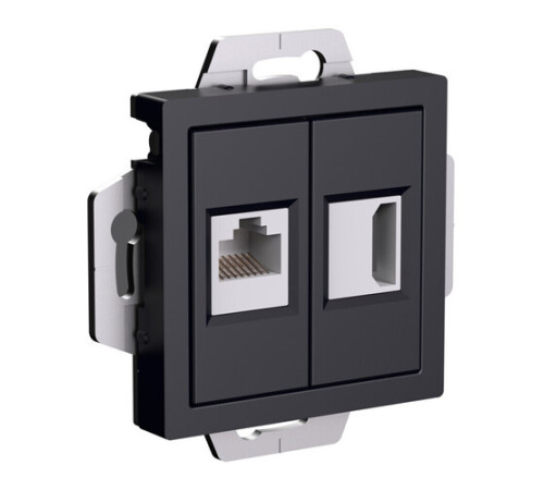 Розетка HDMI+RJ45 Systeme Electric ATLASDESIGN, скрытый монтаж, карбон, ATN001082