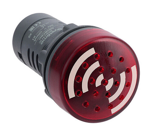 Зуммер с подсветкой красный 220В AC непрерывный звук