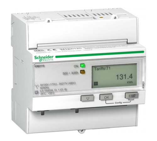Счетчик электроэнергии многотарифный Schneider Electric Acti9 трехфазный 63(63)А, ЖКИ, кл.т. 1, A9MEM3115R