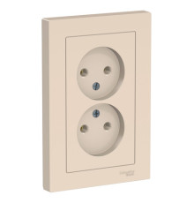 Розетка двухместная с рамкой Systeme Electric ATLASDESIGN, скрытый монтаж, без заземления, винтовые клеммы, бежевый