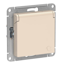 Розетка Systeme Electric ATLASDESIGN, скрытый монтаж, с заземлением, с крышкой, со шторками, винтовые клеммы, бежевый