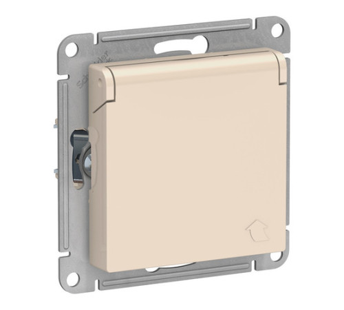 Розетка Systeme Electric ATLASDESIGN, скрытый монтаж, с заземлением, с крышкой, со шторками, винтовые клеммы, бежевый