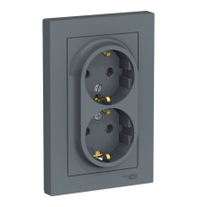 Розетка двухместная Systeme Electric ATLASDESIGN, скрытый монтаж, с заземлением, грифель