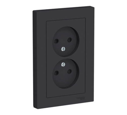 Розетка двухместная Systeme Electric ATLASDESIGN, скрытый монтаж, без заземления, со шторками, карбон