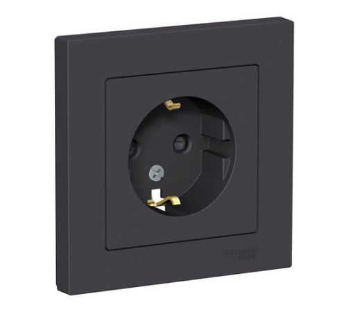 Розетка Systeme Electric ATLASDESIGN, скрытый монтаж, с заземлением, со шторками, карбон