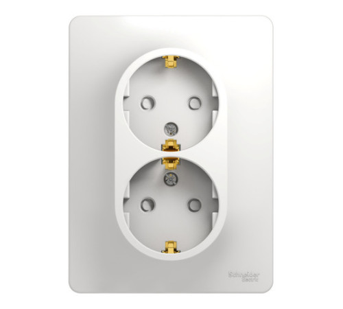 Розетка двухместная Systeme Electric GLOSSA, скрытый монтаж, с заземлением, со шторками, белый