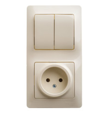 Блок: выключатель 2-клавишный и розетка Systeme Electric GLOSSA, скрытый монтаж, бежевый