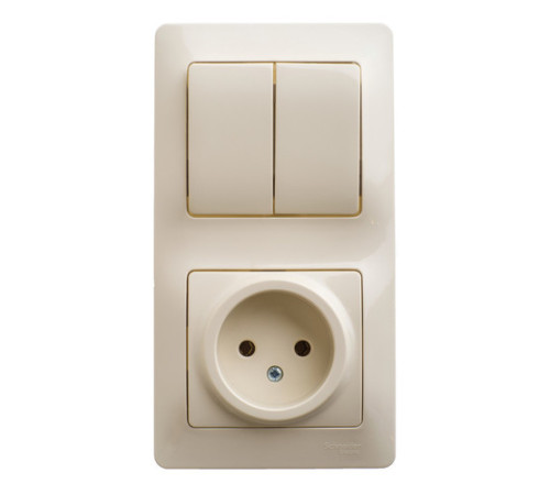 Блок: выключатель 2-клавишный и розетка Systeme Electric GLOSSA, скрытый монтаж, бежевый