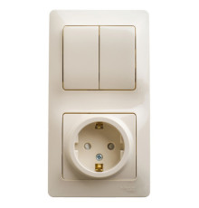 Блок: выключатель 2-клавишный и розетка Systeme Electric GLOSSA, скрытый монтаж, бежевый
