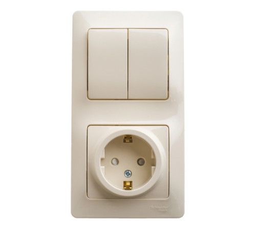 Блок: выключатель 2-клавишный и розетка Systeme Electric GLOSSA, скрытый монтаж, бежевый
