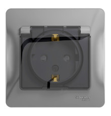 Розетка Systeme Electric GLOSSA, скрытый монтаж, с заземлением, с крышкой, со шторками, алюминий