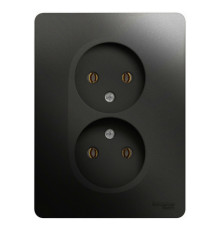 Розетка двухместная Systeme Electric GLOSSA, скрытый монтаж, без заземления, антрацит