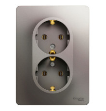 Розетка двухместная Systeme Electric GLOSSA, скрытый монтаж, с заземлением, платина
