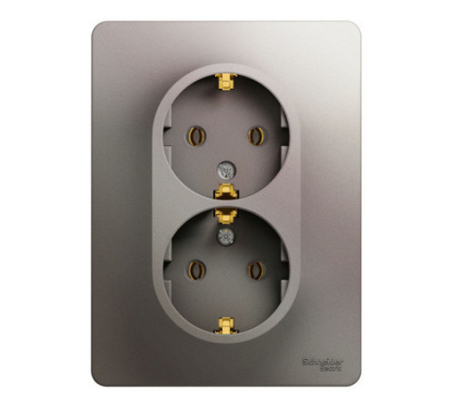 Розетка двухместная Systeme Electric GLOSSA, скрытый монтаж, с заземлением, платина