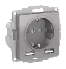 Розетка с 2xUSB Systeme Electric ATLASDESIGN, скрытый монтаж, с заземлением, алюминий, ATN000330