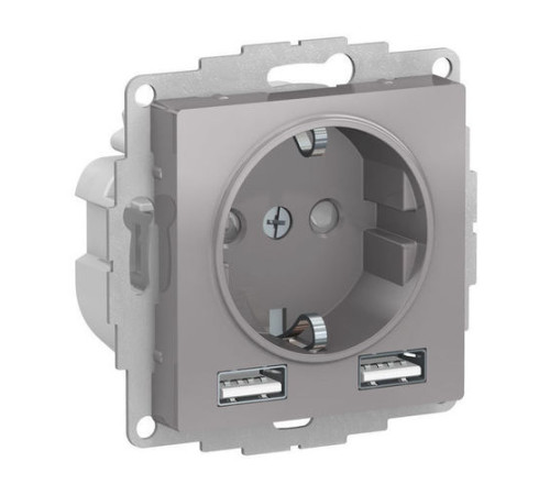 Розетка с 2xUSB Systeme Electric ATLASDESIGN, скрытый монтаж, с заземлением, алюминий, ATN000330