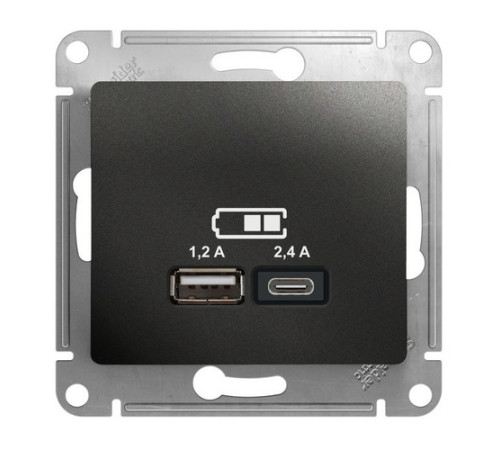 Розетка 2xUSB Systeme Electric GLOSSA, скрытый монтаж, антрацит, GSL000739