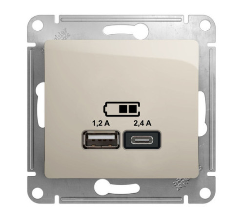 Розетка 2xUSB Systeme Electric GLOSSA, скрытый монтаж, молочный, GSL000939