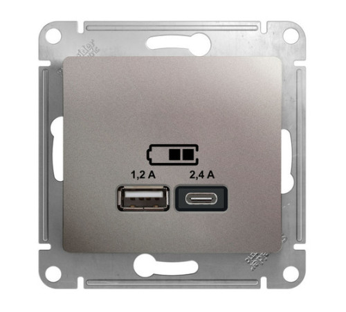 Розетка 2xUSB Systeme Electric GLOSSA, скрытый монтаж, платина, GSL001239