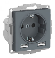 Розетка с USB Systeme Electric ATLASDESIGN, скрытый монтаж, с заземлением, грифель